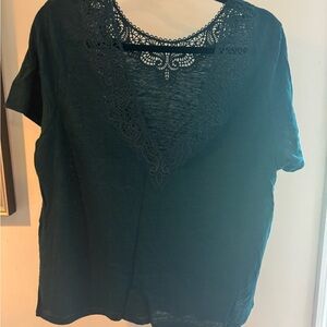 Sézane Dark Green Lace Trim Women's Top